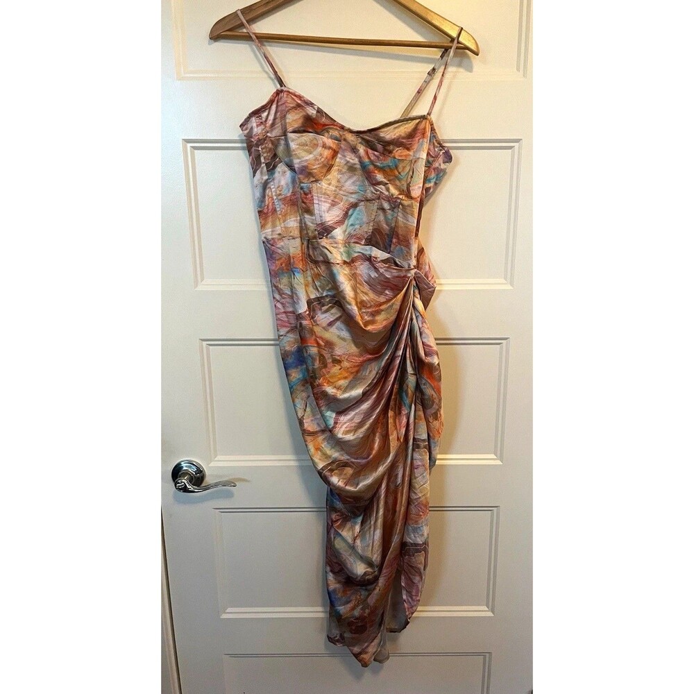 PrettyLittleThing Multicolor Bodycon Midi Dress Sleeveless Ruched Strappy Zip 10